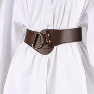Women England's styled classic vintage belt with D-Shaped Buckle Brown